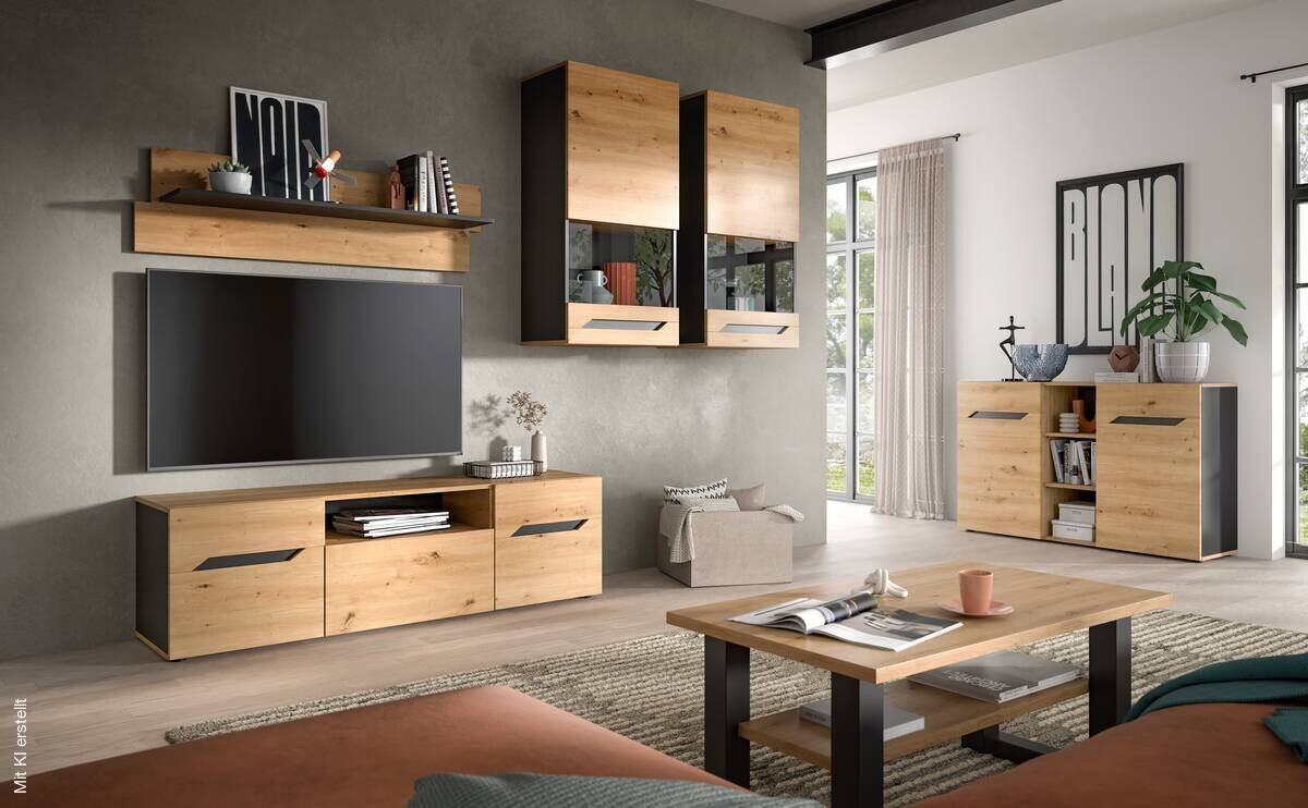 Wohnwand Caserta basaltgrau Nachbildung Artisan Oak Nachbildung B/H/T: ca. 253x196x40 cm