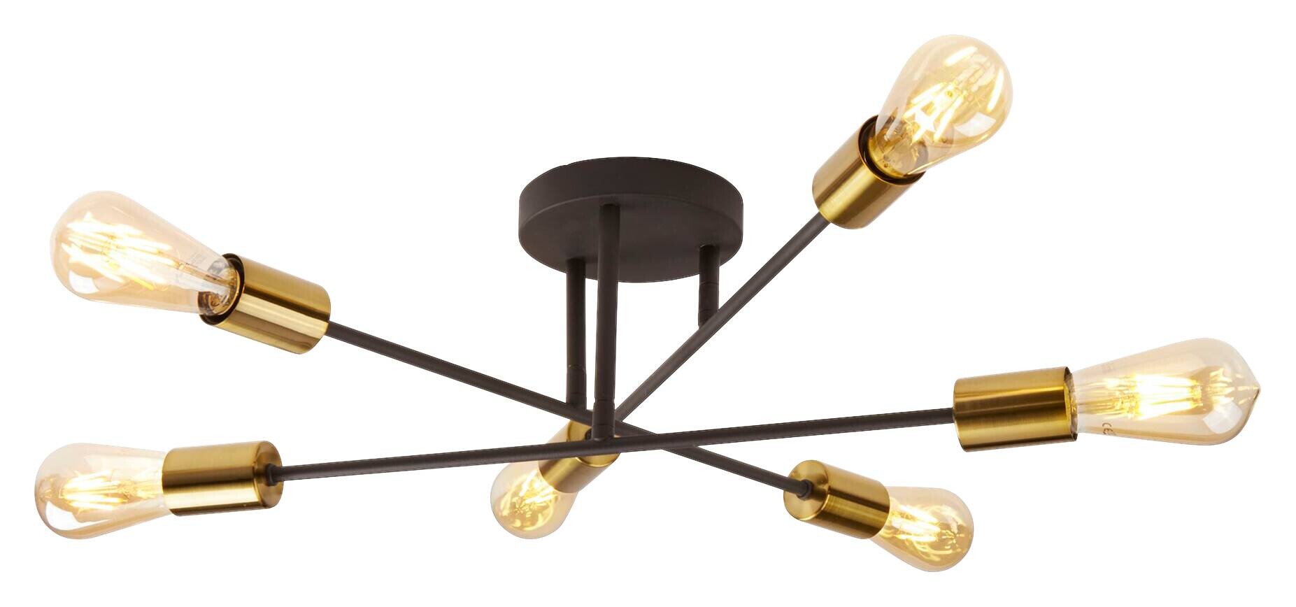 Searchlight Deckenleuchte Armstrong messing schwarz Stahl B/H/D: ca. 64x20x64 cm E27 6 Brennstellen