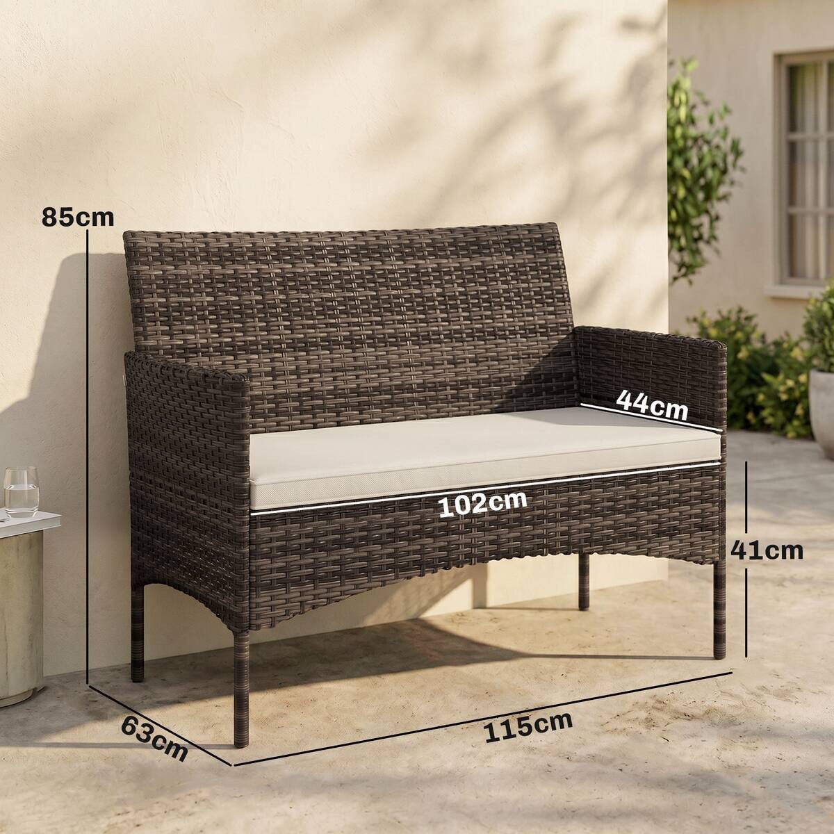 Outsunny Gartensofa khaki Rattan B/H/L: ca. 63x85x115 cm