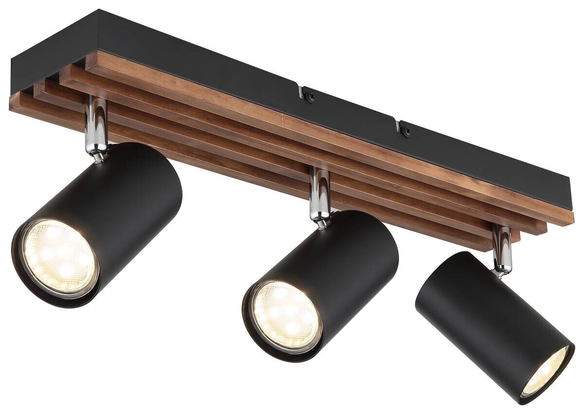 GLOBO Spot KAYDEN 57909-3 schwarz Holz Metall B/H/L: ca. 8x12,5x41 cm GU10 3 Brennstellen
