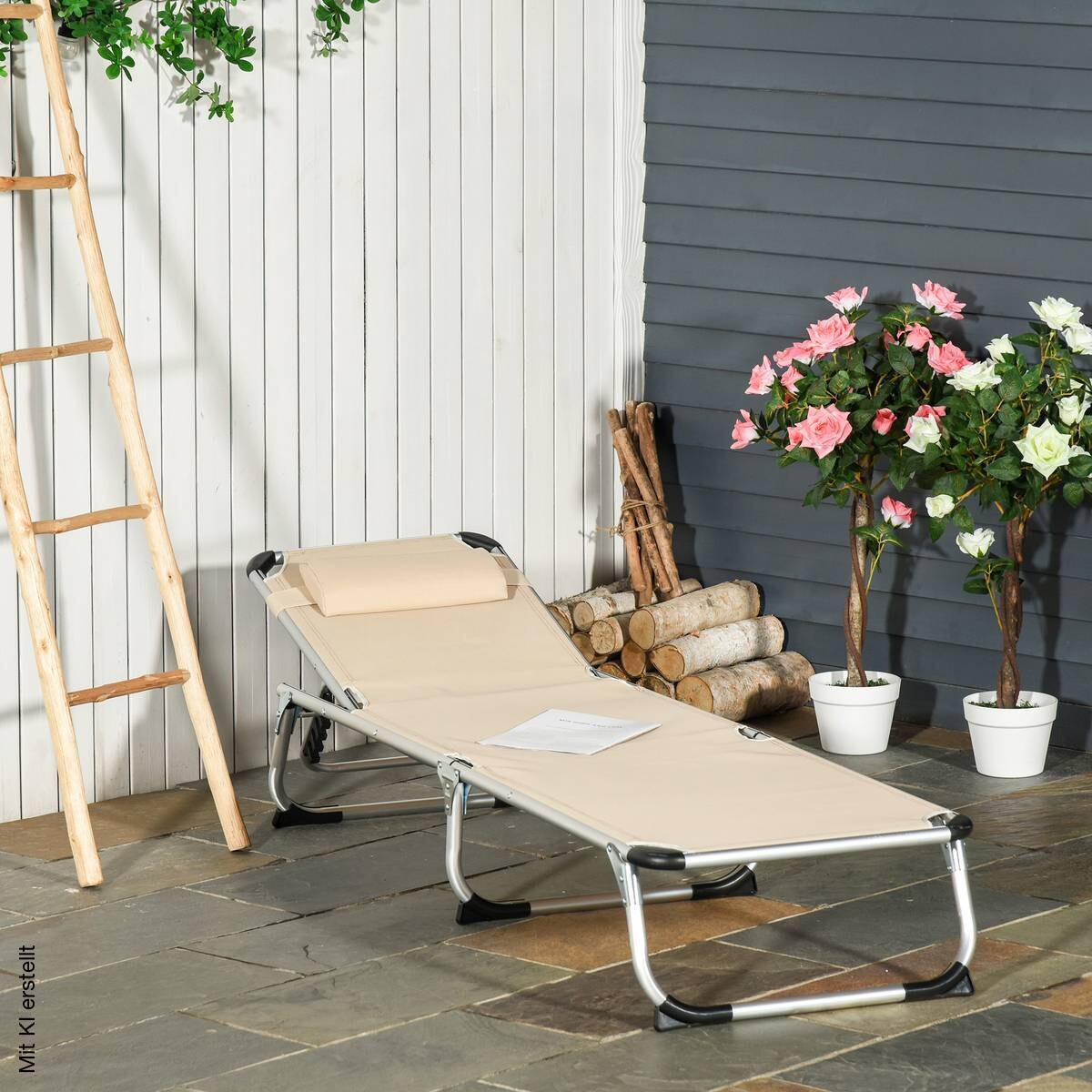 Outsunny Gartenliege beige Aluminium B/H/L: ca. 60x28x189 cm