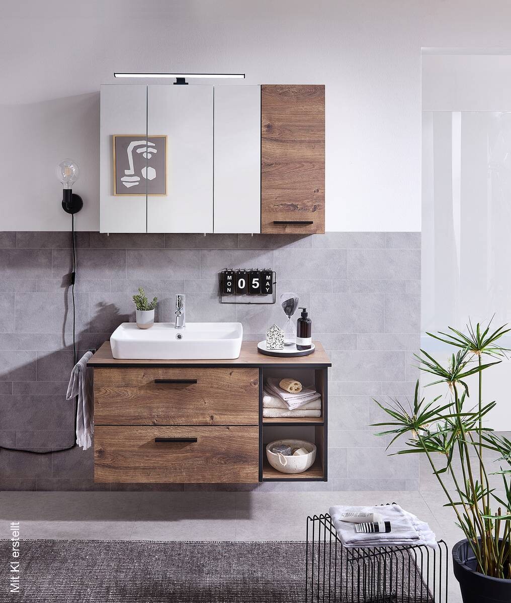 Badezimmer-Set Quickset 374 Eiche Ribeck Nachbildung B/H/T: ca. 105x200x44,5 cm
