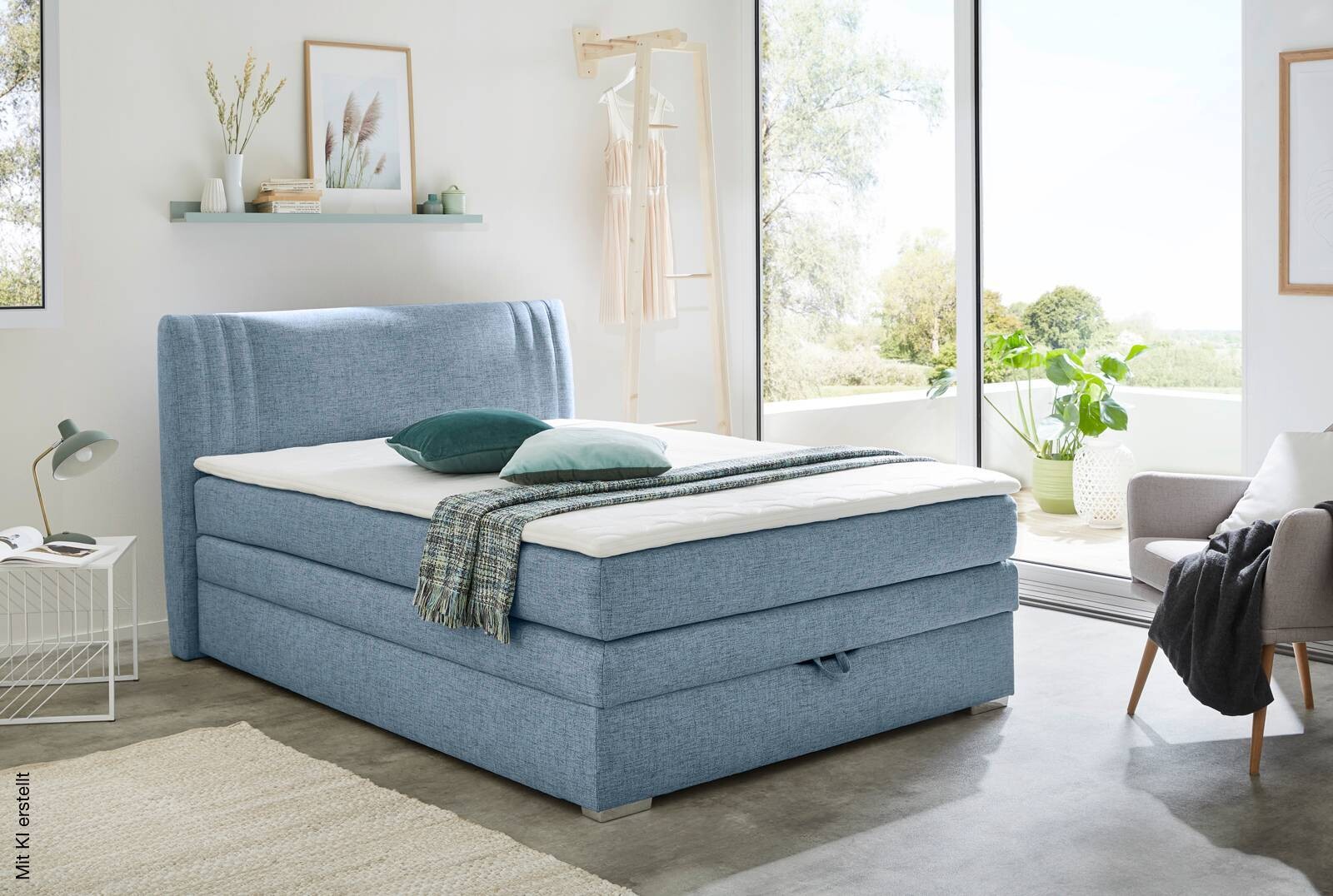 Boxspringbett blau Liegefläche B/L: ca. 140x200 cm