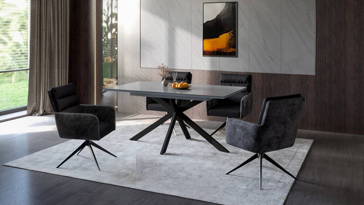 Tisch Chiara Marmoroptik grau anthrazit stone Metall B/H/T: ca. 200x76x90 cm