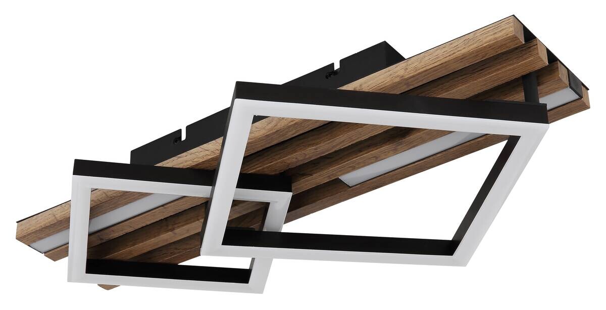 GLOBO LED-Deckenleuchte OBRIEN 67344D1 mattschwarz Opal Kunststoff Metall MDF B/H/L: ca. 47,5x9,5x31 cm 1 Brennstellen