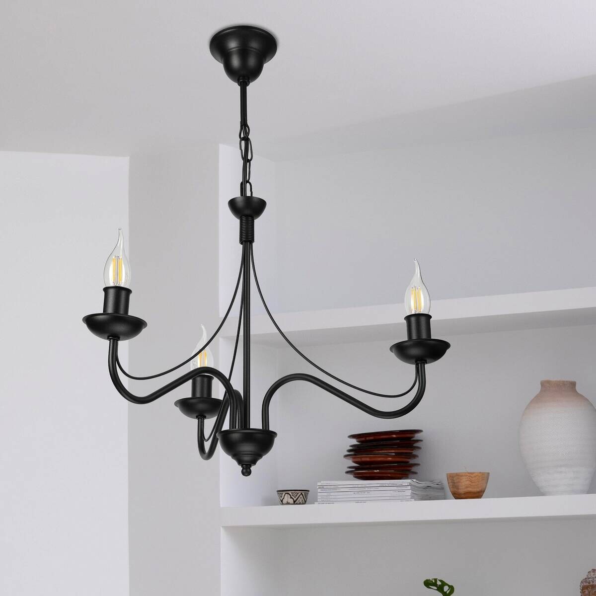 Lamkur Pendelleuchte schwarz Stahl B/H/L: ca. 53x71x53 cm E14 3 Brennstellen
