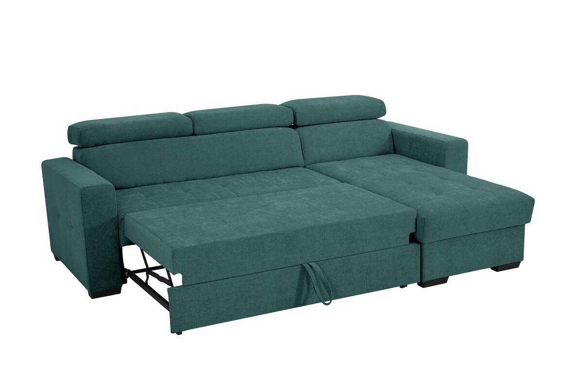Ecksofa mit Bettfunktion und Bettkasten blaugrün Microfaser B/T: ca. 238x170 cm