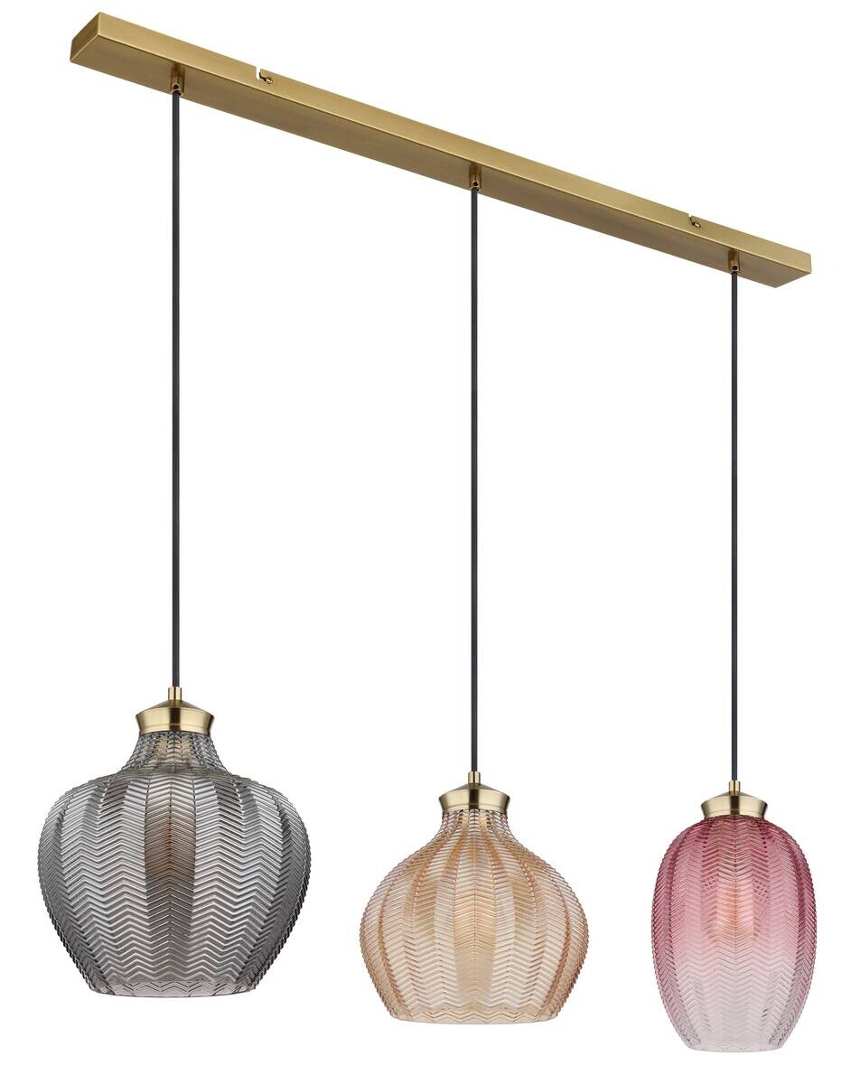 GLOBO Pendelleuchte gold Glas Metall B/H/L: ca. 25x120x90 cm E27 3 Brennstellen