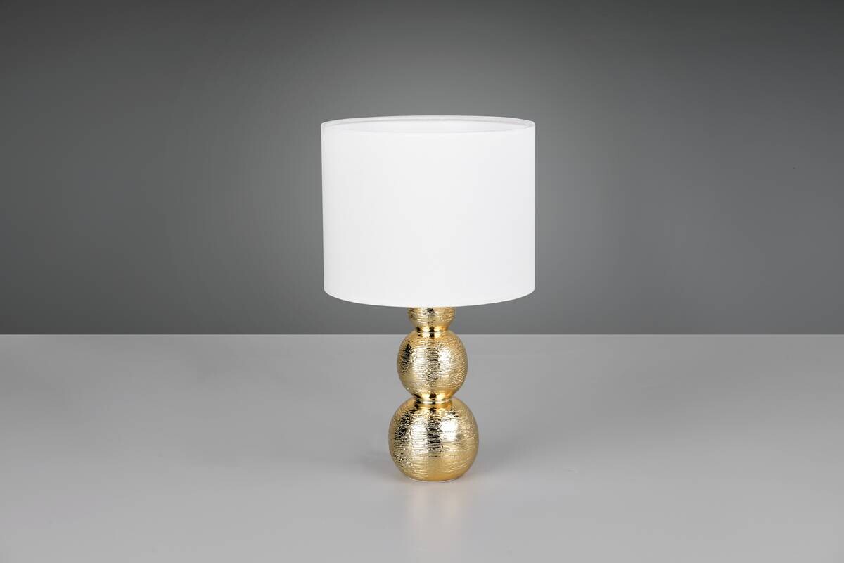 Reality Tischleuchte Lova gold weiß Textil Keramik H/D: ca. 29x17 cm E27 1 Brennstellen
