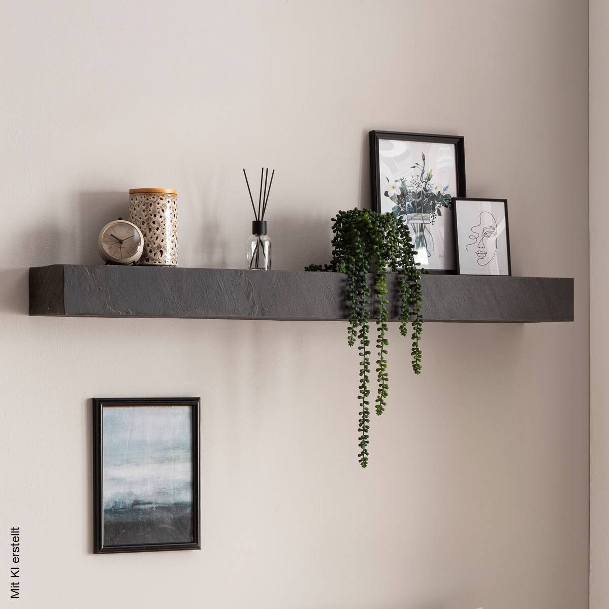 Wandregal grau B/H/T: ca. 120x10x20 cm