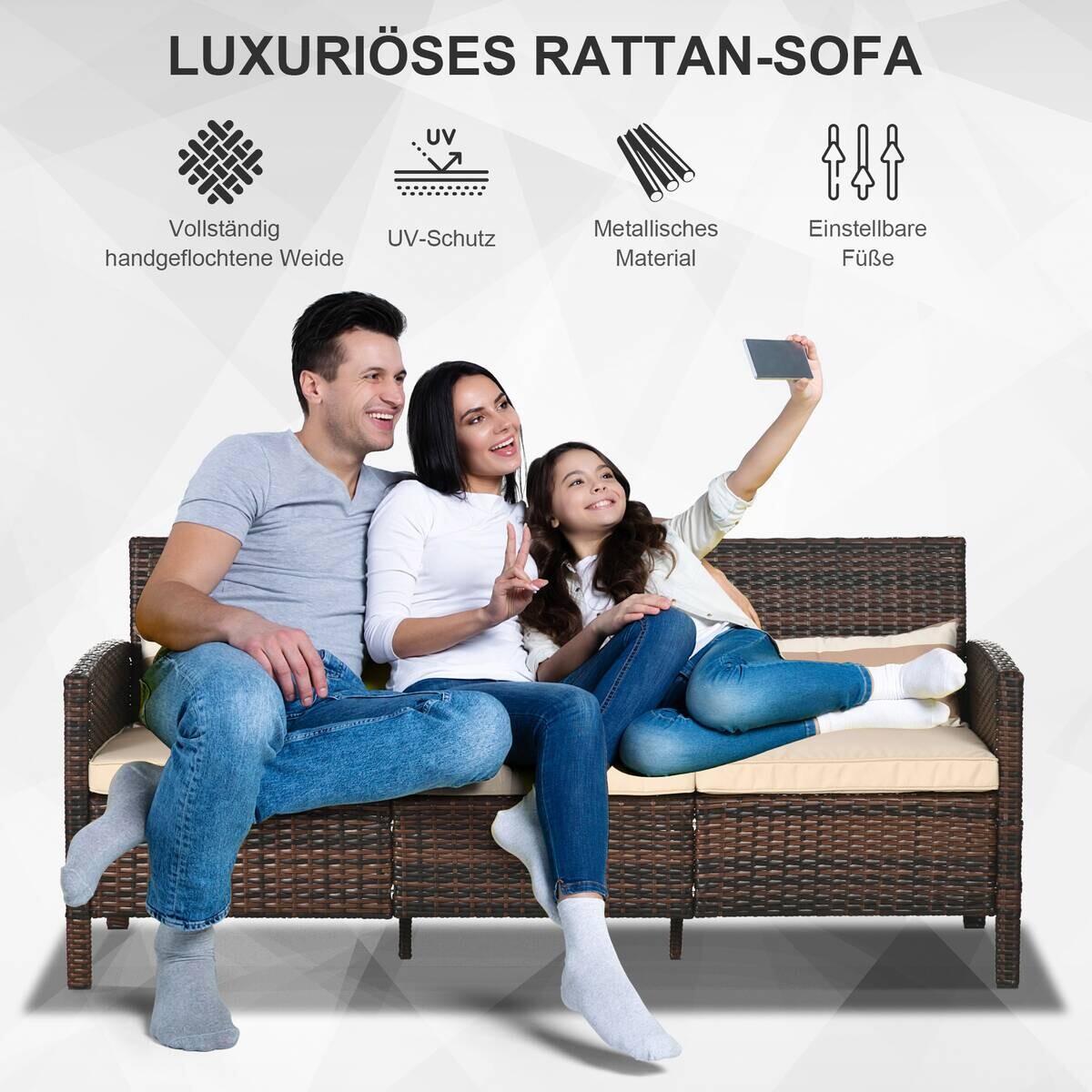 Outsunny Gartensofa braun Stahl B/H/L: ca. 68x78x173 cm
