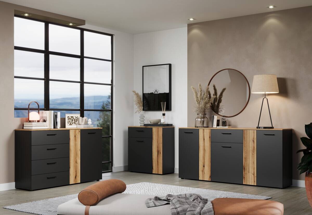 Kommode Esteban anthrazit Eiche Evoke Coast Nachbildung B/H/T: ca. 139x86x38 cm