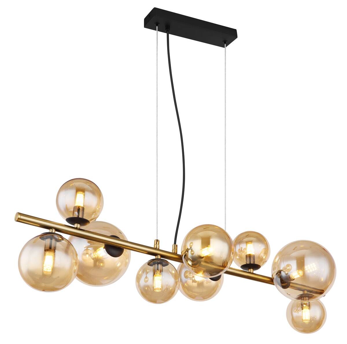 GLOBO Pendelleuchte schwarz amber Metall Glas B/H/T: ca. 36x120x86,6 cm G9 9 Brennstellen