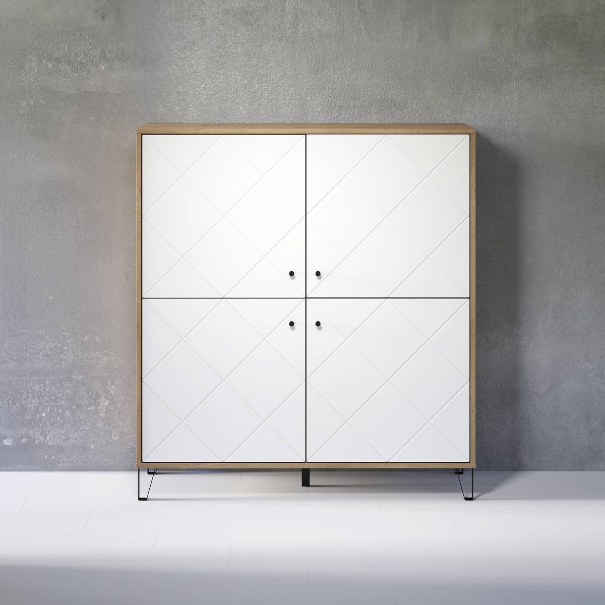 Highboard Touch Eiche Artisan Nachbildung weiß matt B/H/T: ca. 123x136x40 cm