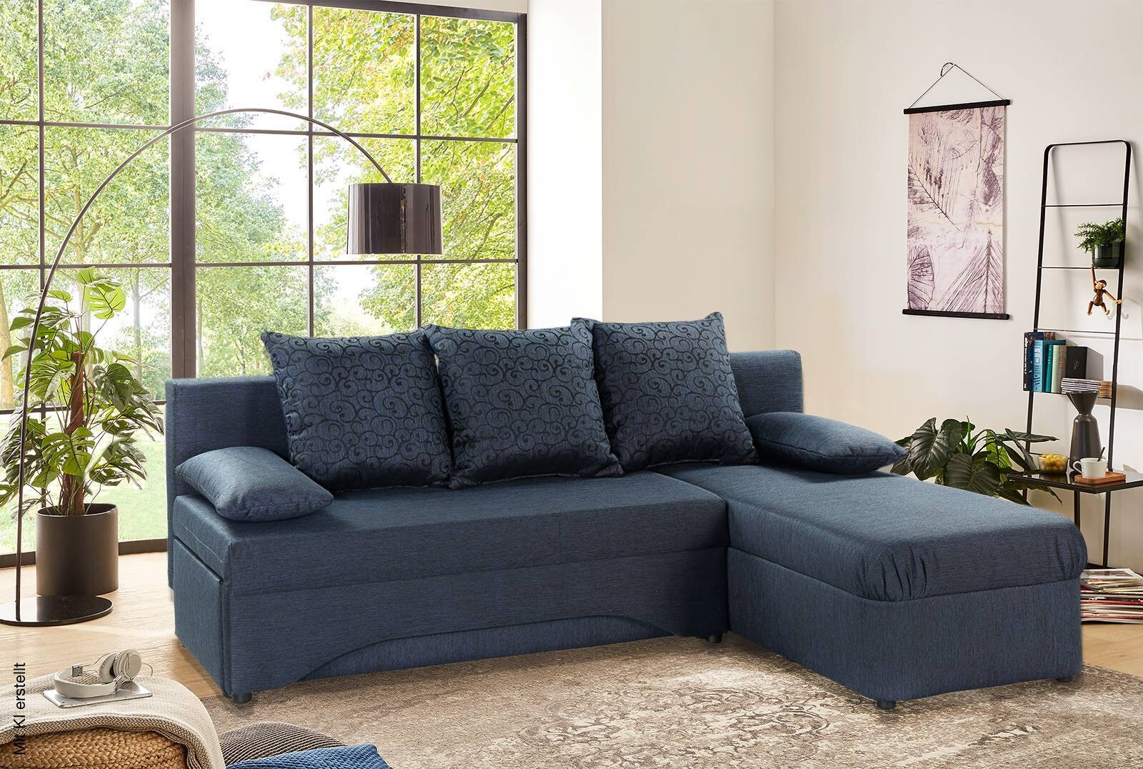 Ecksofa mit Bettfunktion und Bettkasten dunkelblau B/H/T: ca. 191x87x142 cm