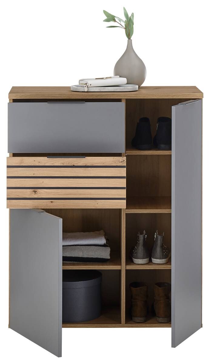 Schuhkommode Milan Eiche Artisan Nachbildung grau B/H/T: ca. 85x105x38 cm