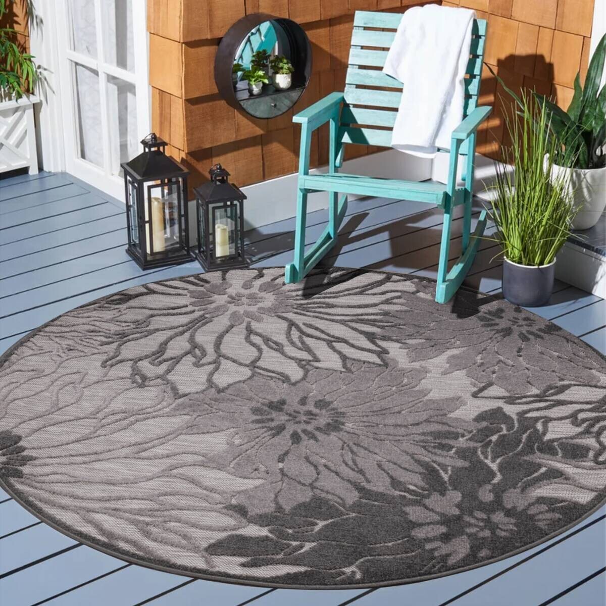 Sanat Outdoorteppich FLORAL grau B/L: ca. 150x150 cm