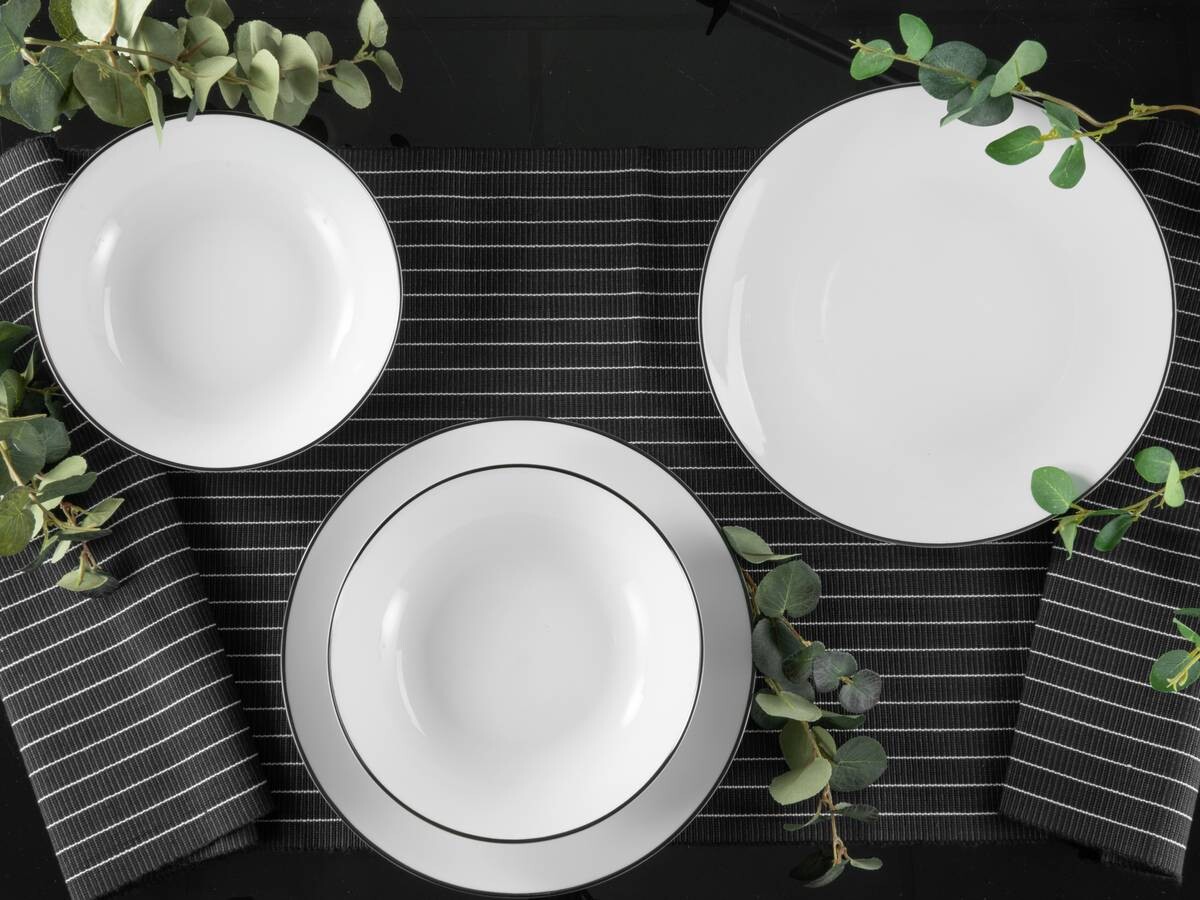 CreaTable Tafelservice Luna Black Line weiß Porzellan 12 tlg.