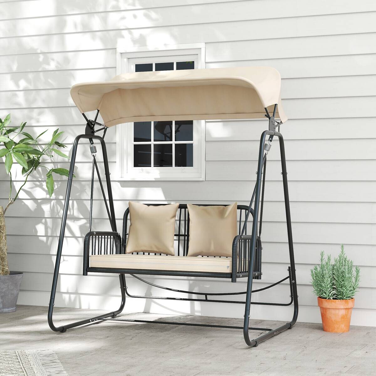 Outsunny Gartenschaukel khaki Polyester B/H/L: ca. 121x180x149 cm