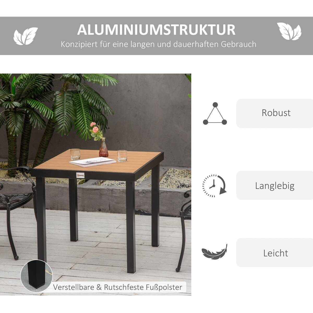 Outsunny Gartentisch natur Metall B/H/L: ca. 80x74x80 cm