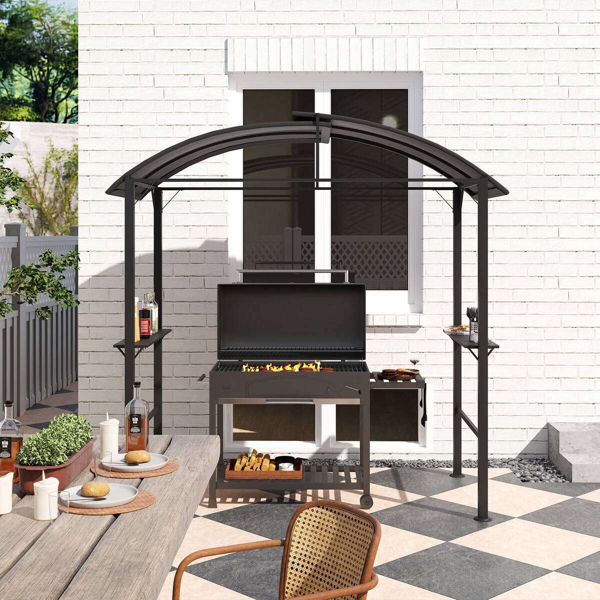 Outsunny Grillpavillon dunkelgrau Polyester B/H/L: ca. 110x235x233 cm