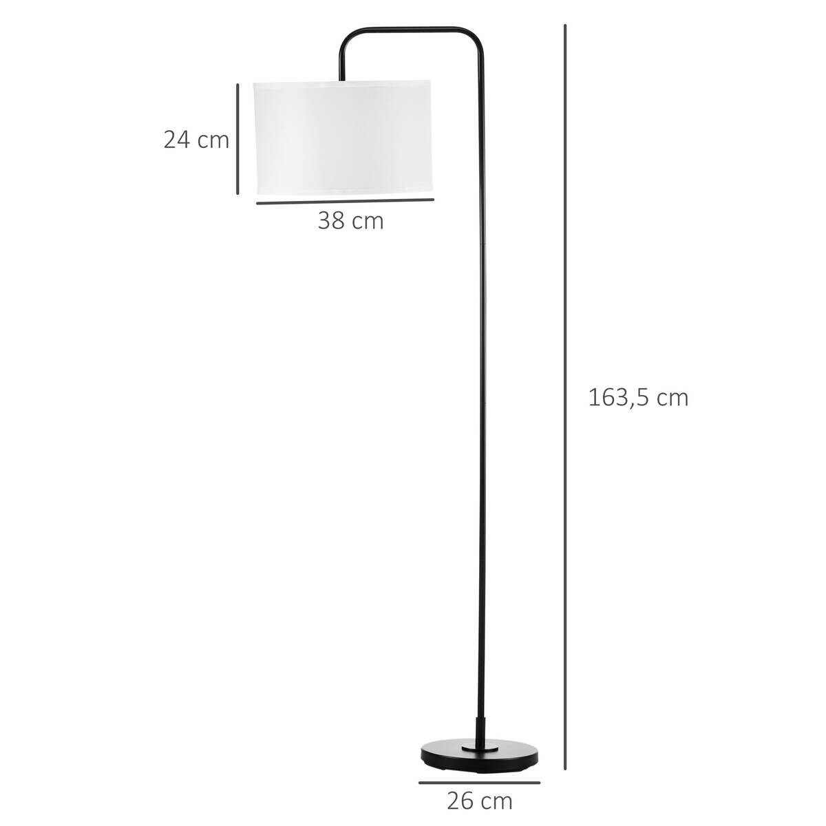 HOMCOM Stehleuchte weiß Stahl Polyester B/H/L: ca. 38x163,5x64 cm E27 1 Brennstellen