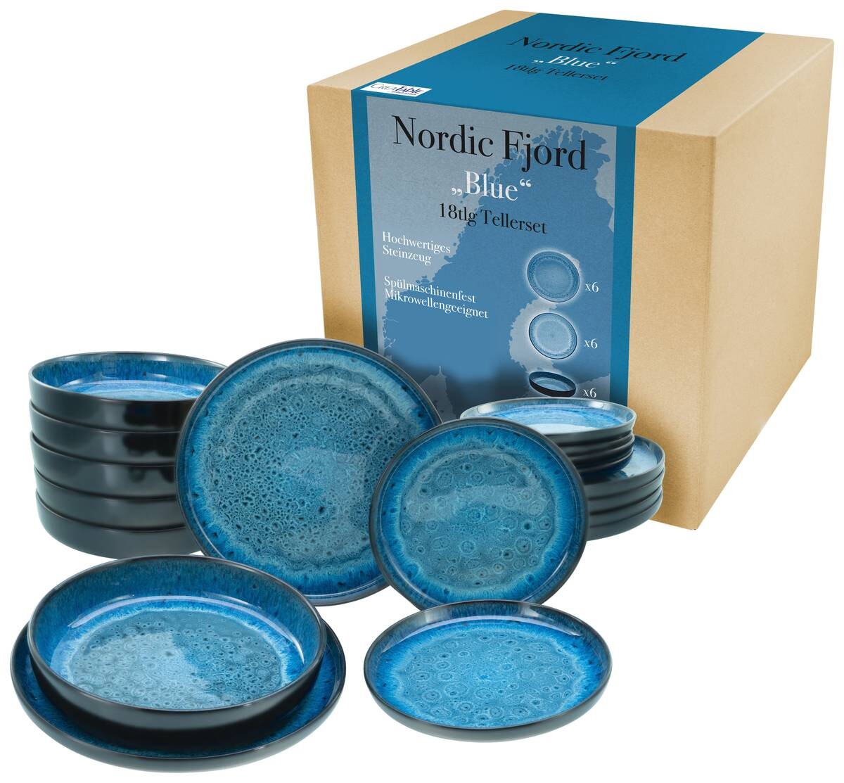 CreaTable Tafelservice Nordic Fjord Blue blau Steinzeug 18 tlg.