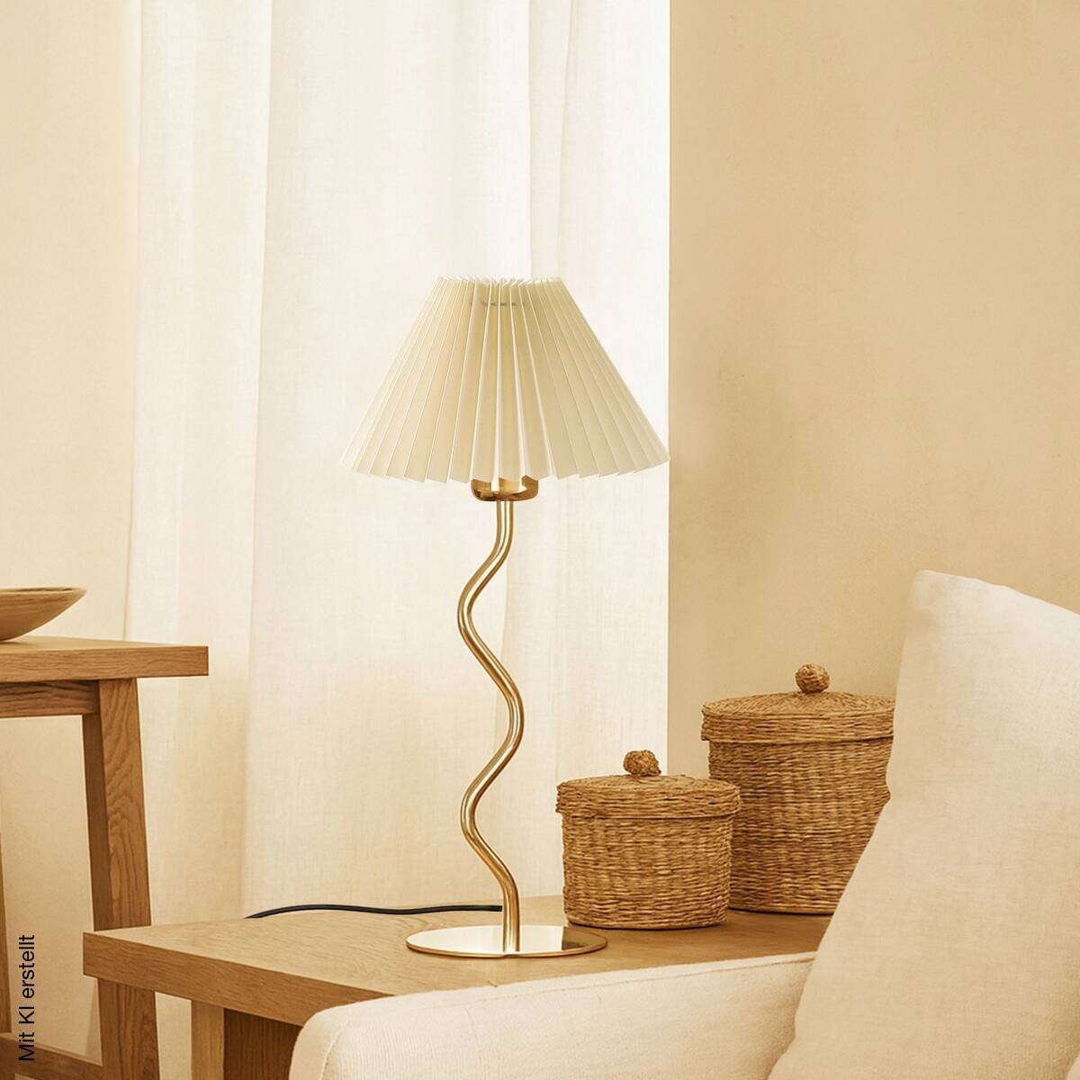 Tischleuchte creme PVC Metall B/H/L/D: ca. 22x46x22x22 cm E27 1 Brennstellen
