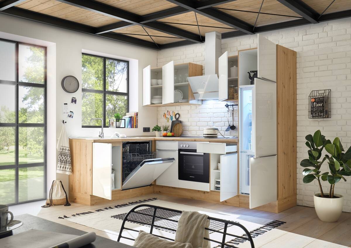 Respekta Winkelküche Marleen weiß Hochglanz B/H/T: ca. 280x211x170 cm