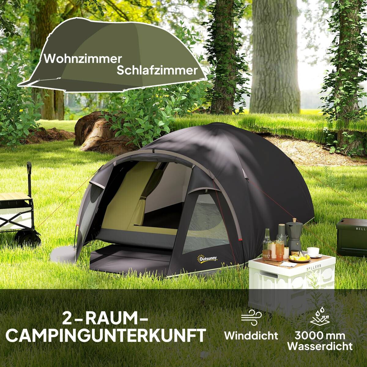 Outsunny Tunnelzelt schwarz Polyester B/H/L: ca. 190x120x330 cm