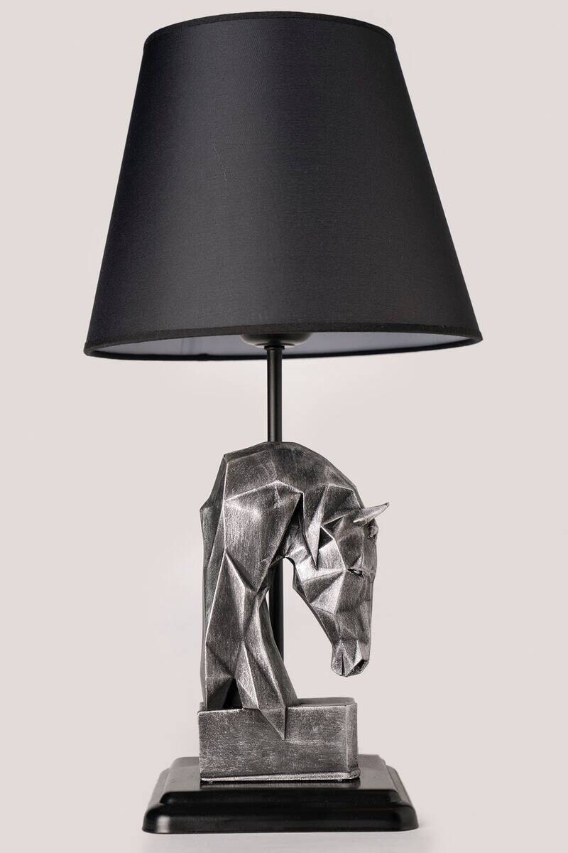 Opviq Tischleuchte schwarz silber Stoff Metall B/H/L: ca. 24x50x24 cm E27 1 Brennstellen