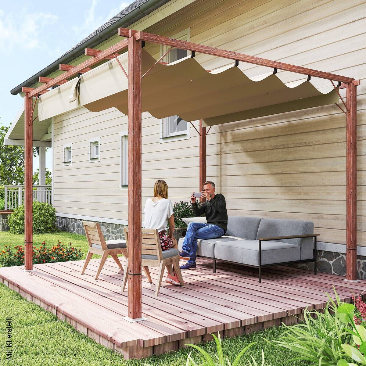 Outsunny Pergola natur Aluminium B/H/L: ca. 296x232x299 cm