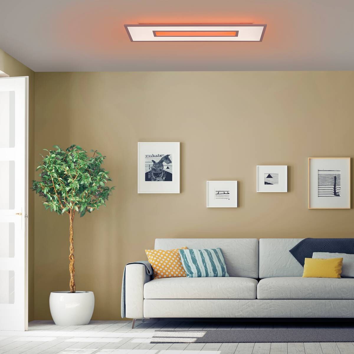 Just Light LED-Deckenleuchte RECESS 11647-16 weiß grau Kunststoff Metall B/H/T: ca. 30x5x100 cm 1 Brennstellen