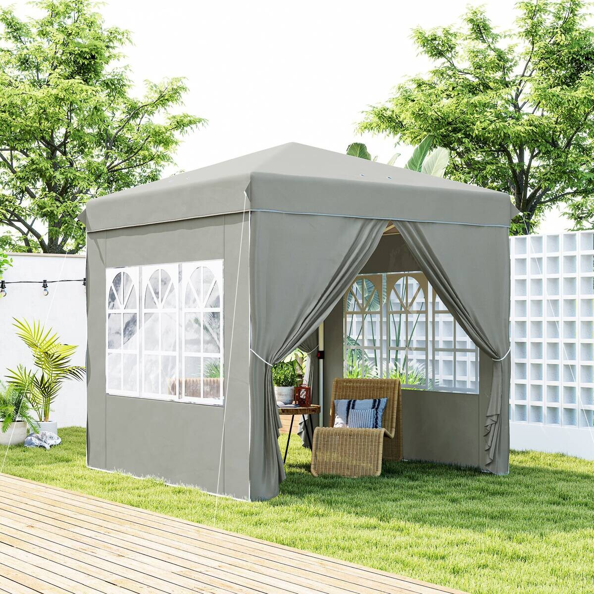 Outsunny Pavillon hellgrau Polyester B/H/L: ca. 248x270x248 cm