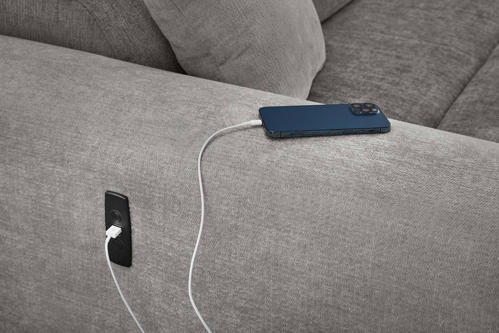 Ecksofa mit elektrischer XXL Sitztiefenverstellung hellgrau Flachgewebe B/H/T: ca. 277x109x187 cm