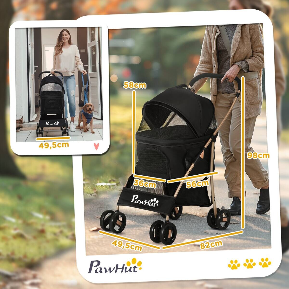 PawHut Haustier-Trolley schwarz Polyester-Mischgewebe B/H/L: ca. 49,5x98x82 cm