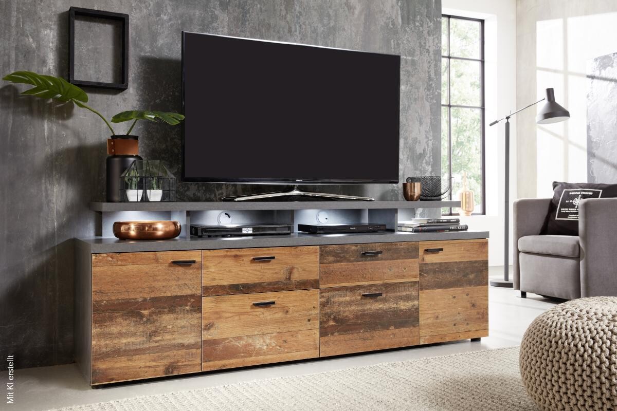 TV-Lowboard Mood Old Wood Nachbildung Beton dunkel Optik B/H/T: ca. 180x65x44 cm