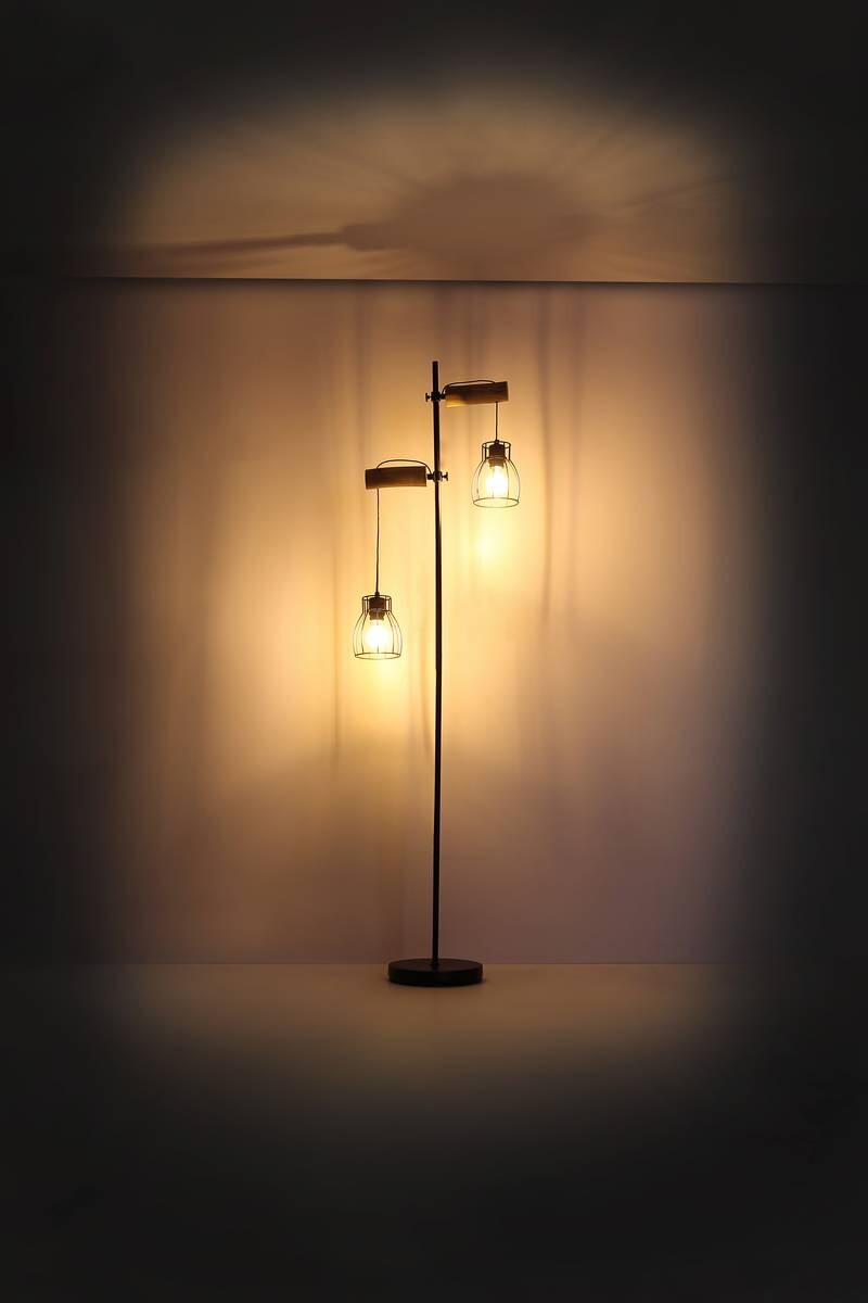 GLOBO Stehlampe Mina schwarz natur Metall Holz H: ca. 168 cm E27 2 Brennstellen