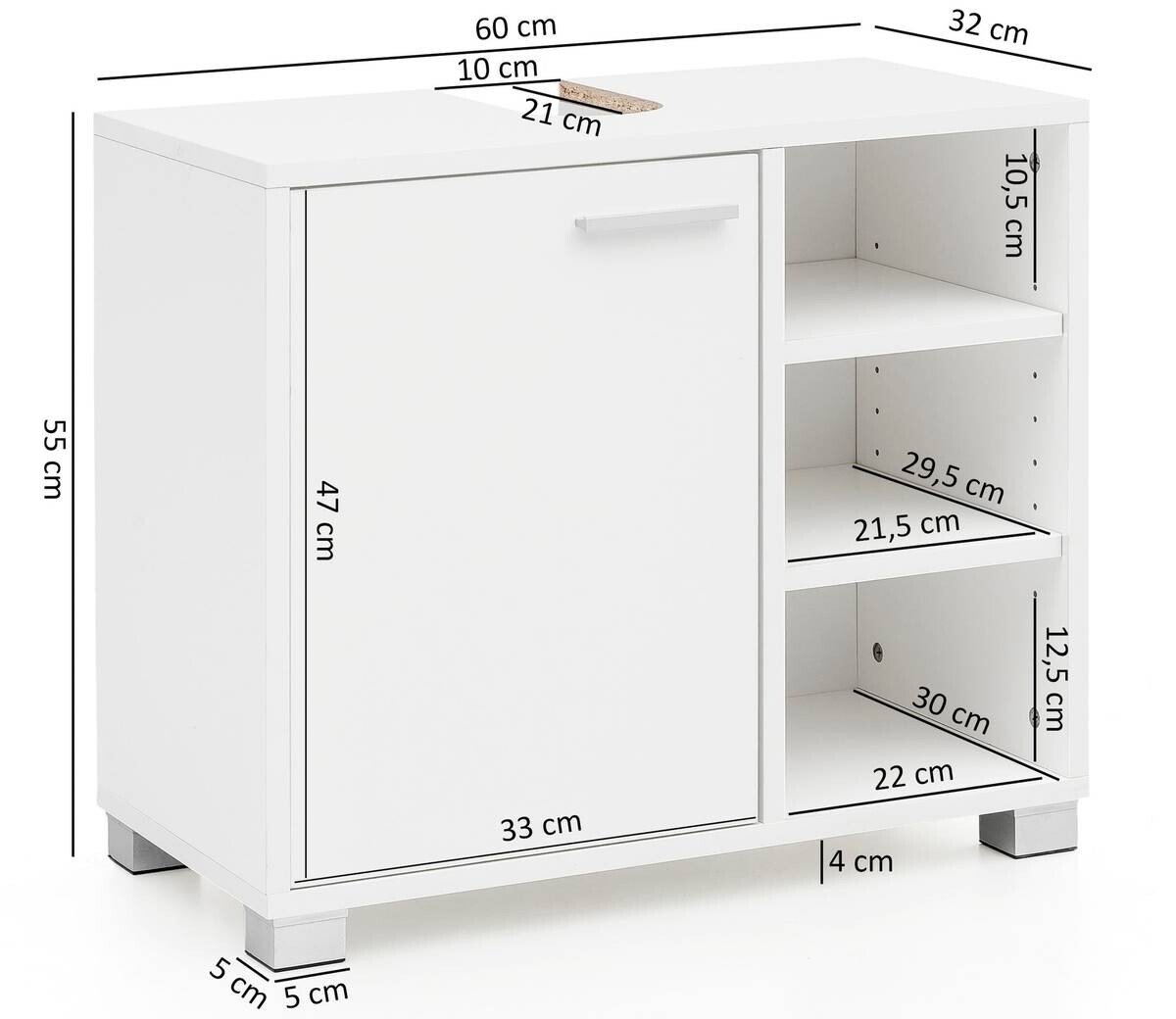 Waschbeckenunterschrank weiß B/H/T: ca. 32x55x60 cm