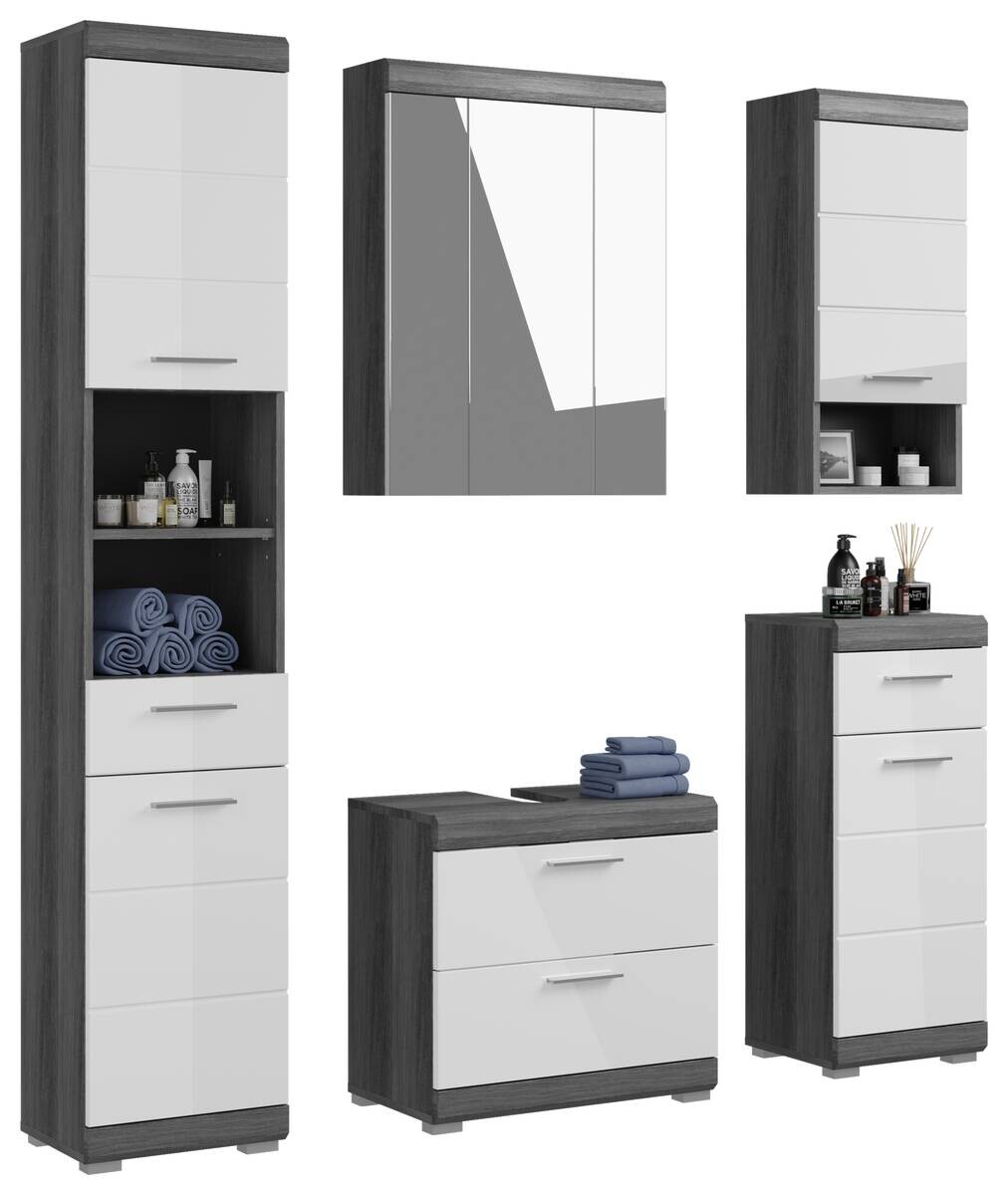 Badezimmer-Set Scout Rauchsilber Nachbildung weiß Hochglanz B/H/T: ca. 164x191x34 cm