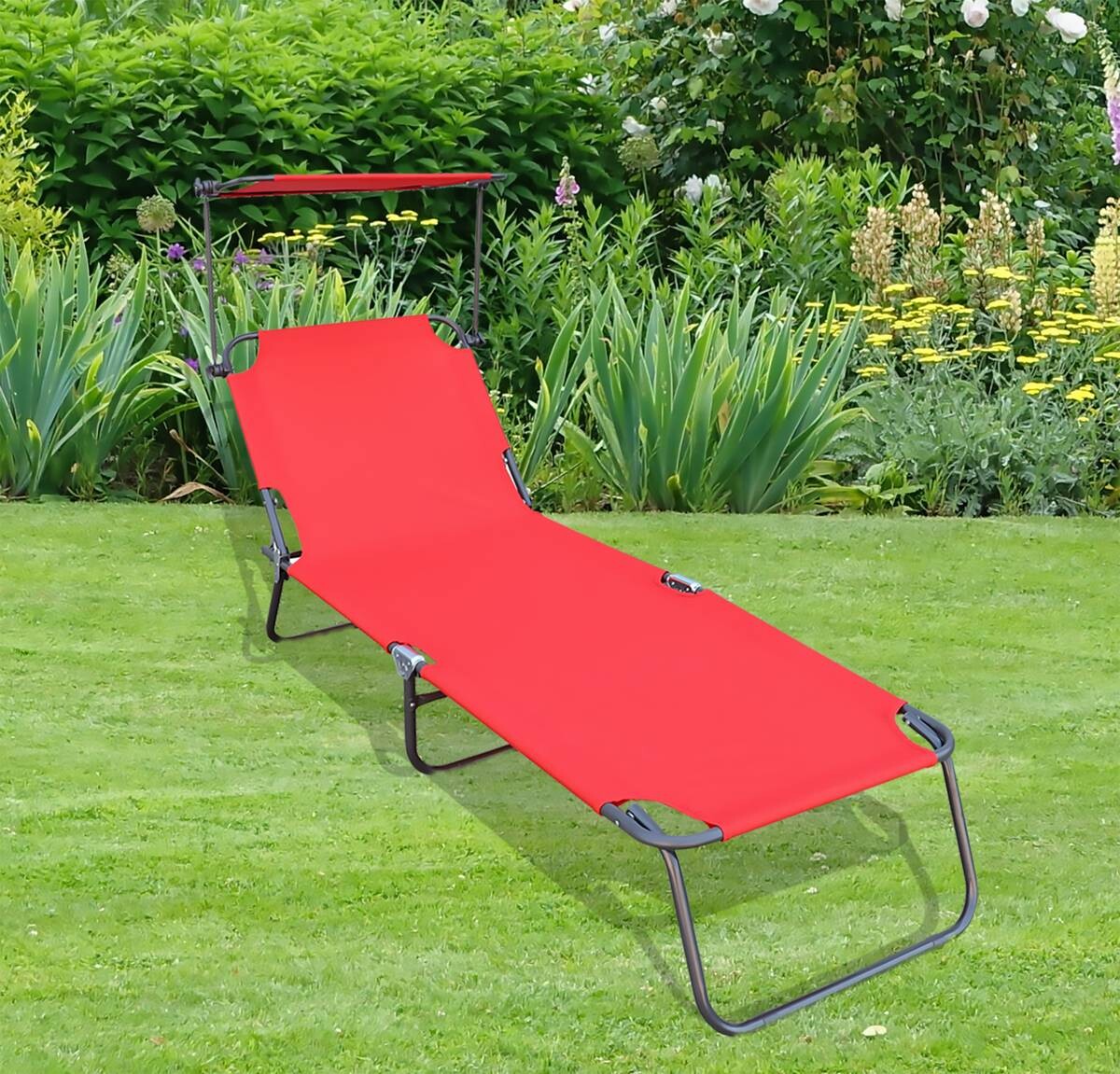 VCM Sonnenliege rot Polyester-Mischgewebe B/H/L: ca. 55x34x190 cm