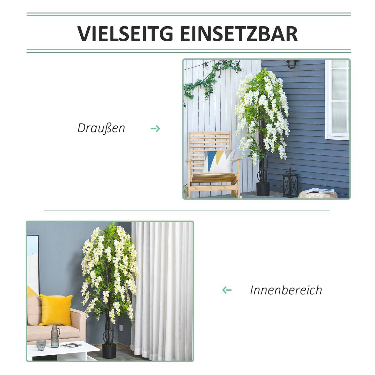 Outsunny Kunstpflanze weiß Polypropylen B/H/L: ca. 24x24x165 cm