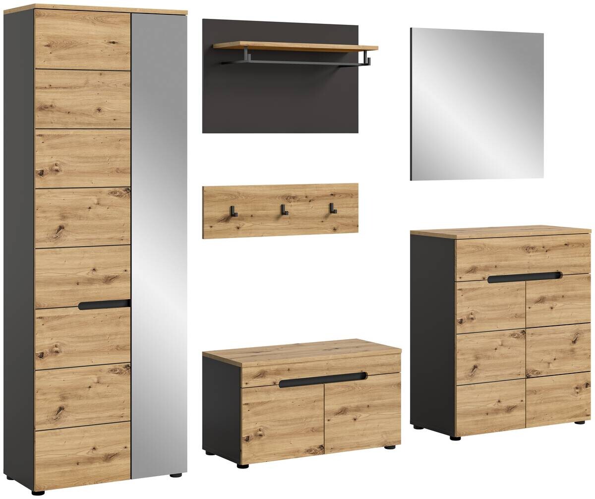 Garderobe CANU edles Basaltgrau Nachbildung Eiche Artisan Nachbildung B/H/T: ca. 255x190x37 cm