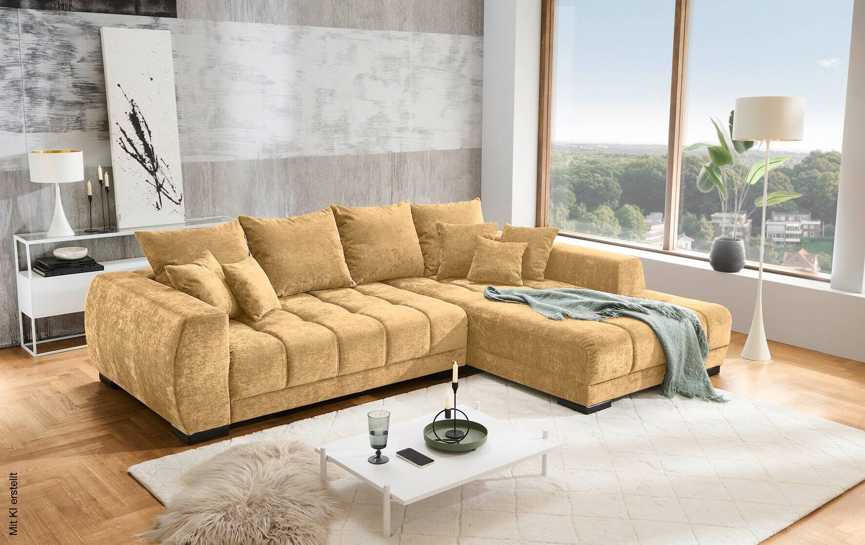 Ecksofa beige Microfaser B/H/T: ca. 300x86x215 cm