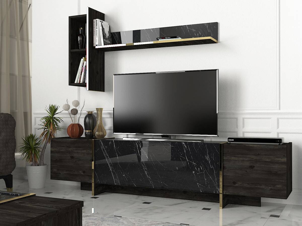 Wohnwand Veyron Rebab dunkel Marmoroptik B/H/T: ca. 180x45x32 cm