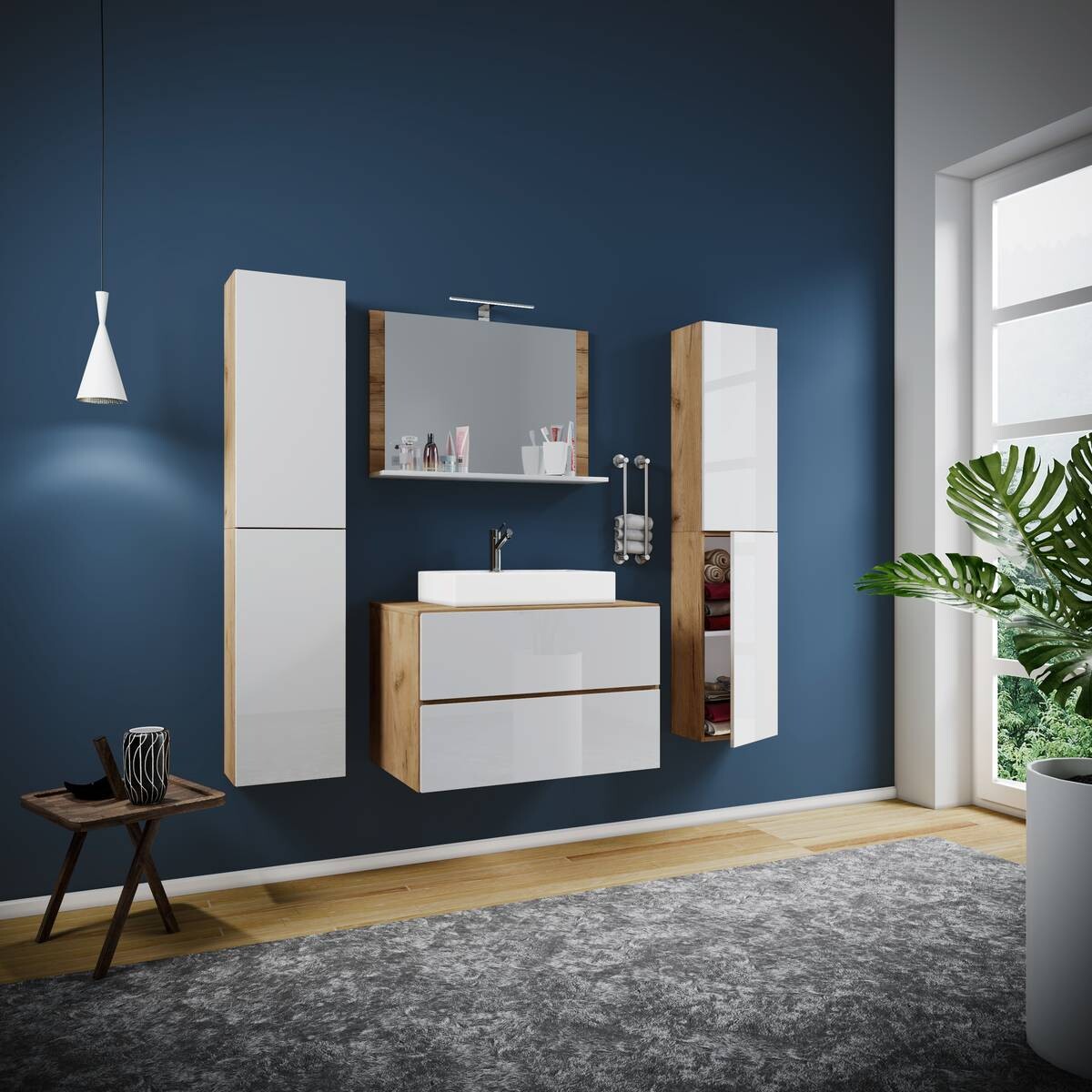 Waschplatz 5tlg-Lendas weiß Eiche Honig Nachbildung weiß B/H/T: ca. 80x52x52 cm