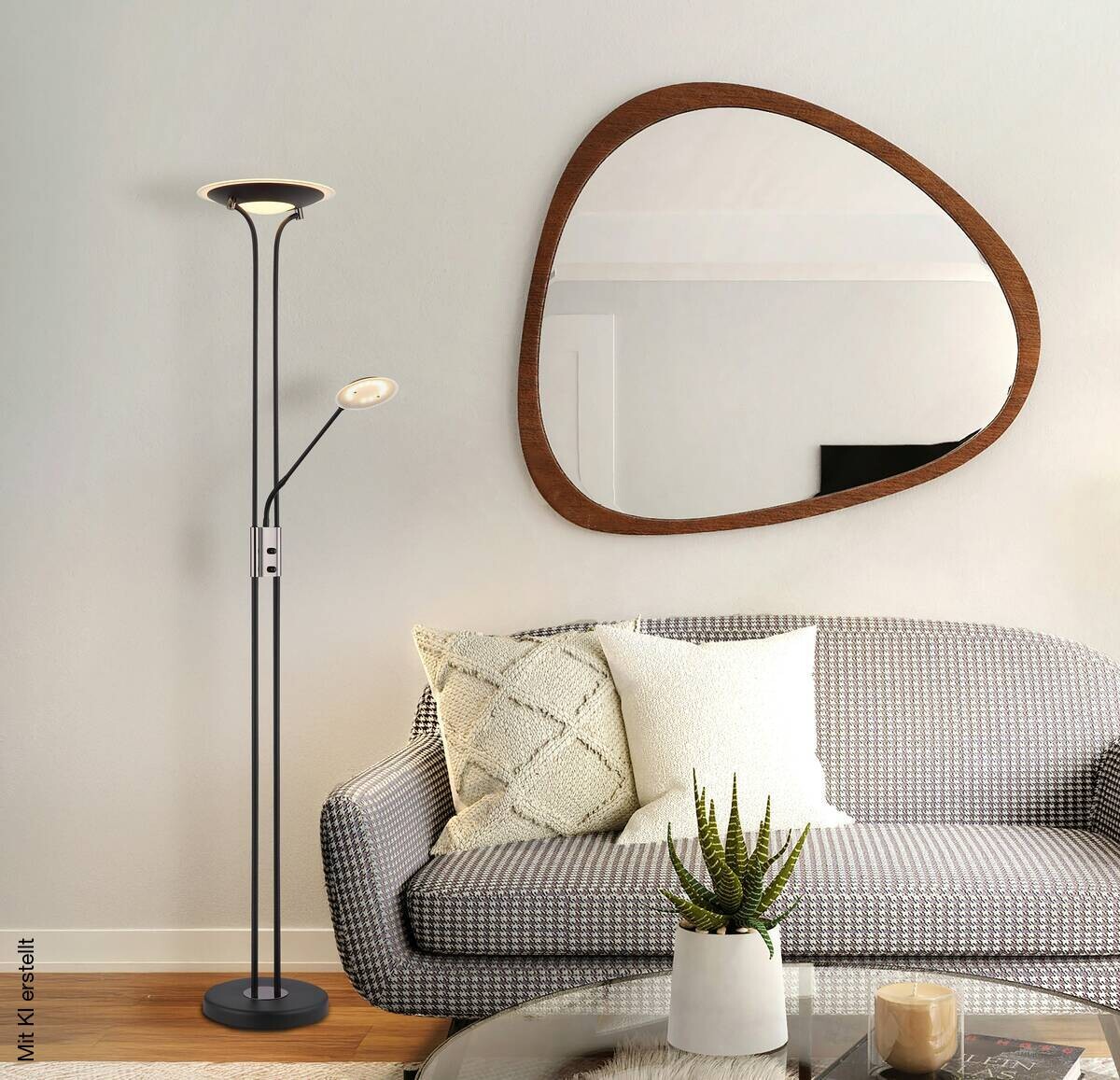 GLOBO Stehlampe mattschwarz Chrom Satiniert Glas Metall H/D: ca. 180x30 cm 2 Brennstellen