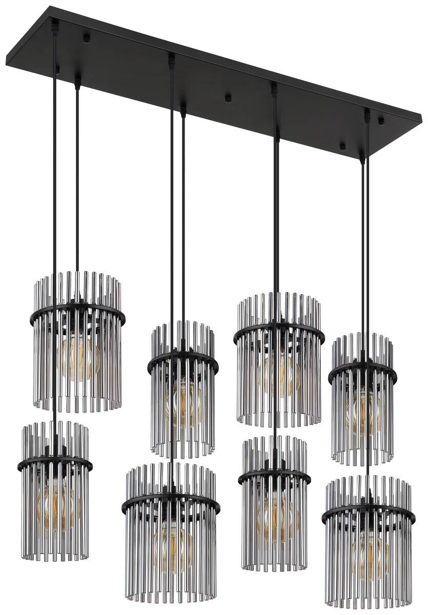 GLOBO Pendelleuchte mattschwarz schwarz Rauch Metall Glas B/H: ca. 110x125 cm E27 8 Brennstellen