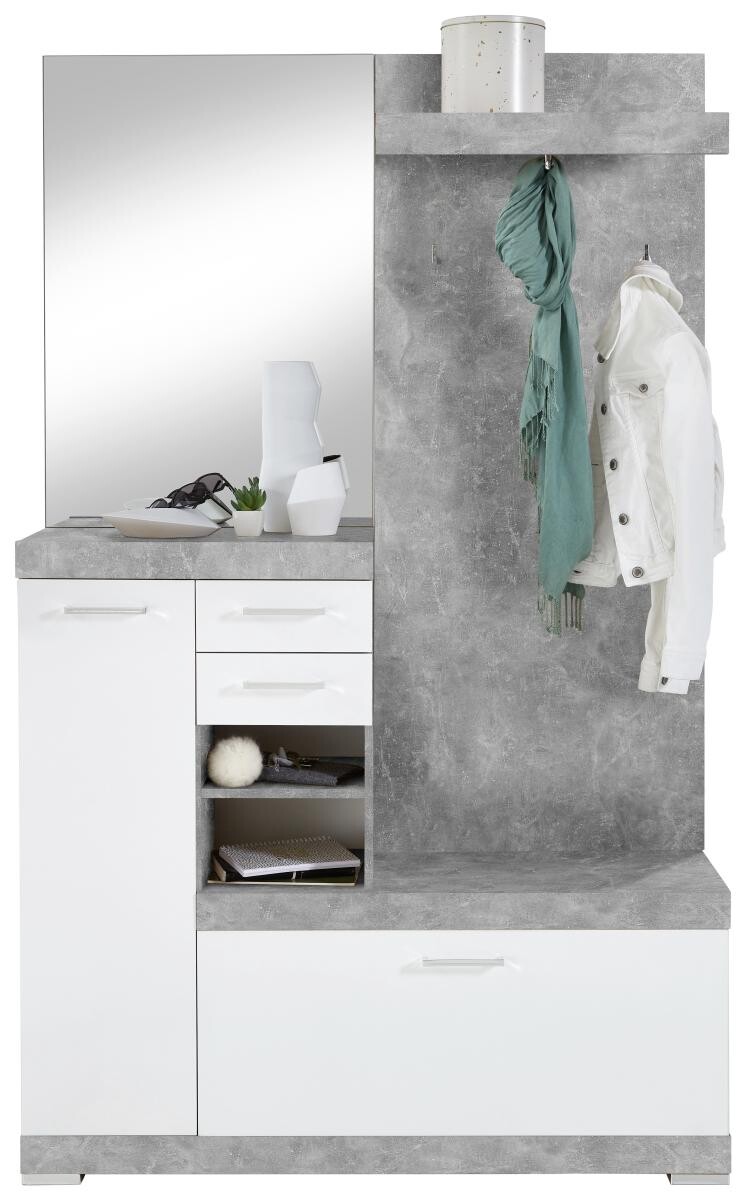 Garderobe Beton Optik weiß glänzend B/H/T: ca. 120x193,5x35,5 cm