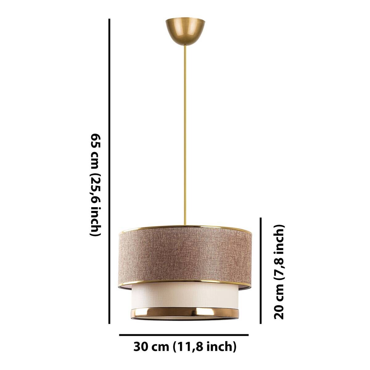 Opviq Pendelleuchte Cake gold beige Metall Baumwolle B/H/L: ca. 30x65x30 cm E27 3 Brennstellen